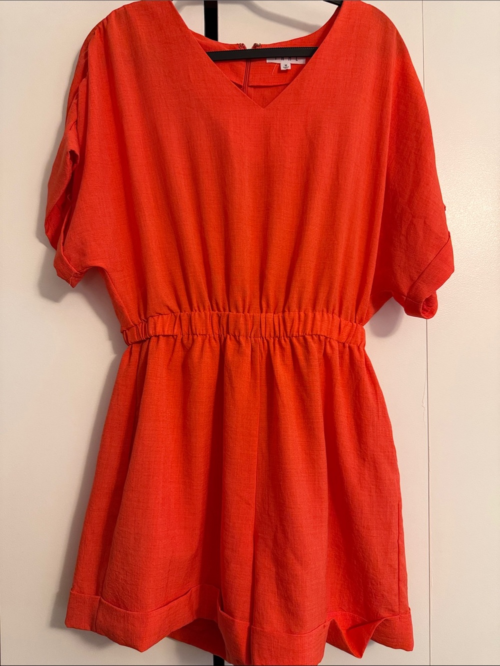 THML V-Neck Romper in Bright Orange, Medium